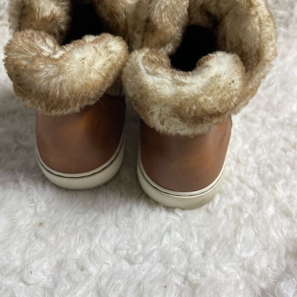 Lugz sprig fashion faux leather tan ankle slip on boots faux fur accent … - Picture 3 of 11